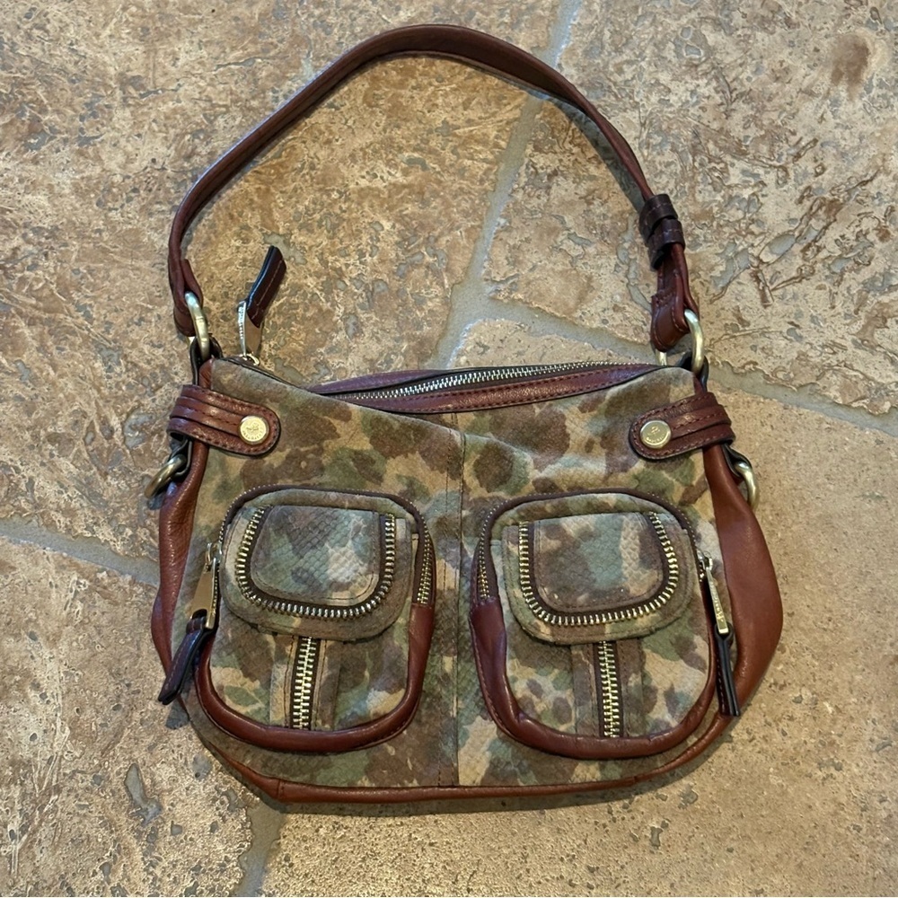 B. MAKOWSKY Camo Print Leather Hobo Y2K Bag 8”x11”